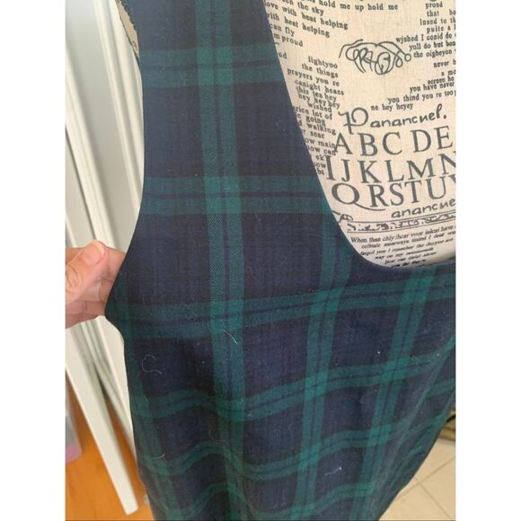 Harve Benard Wool Plaid Pinafore Midi Dress Green Tartan Jumper - Picture 7 of 9